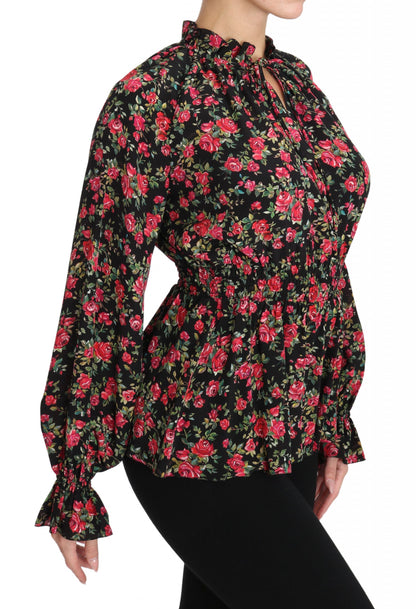 Dolce &amp; Gabbana Elegant Black Floral Silk Shirt