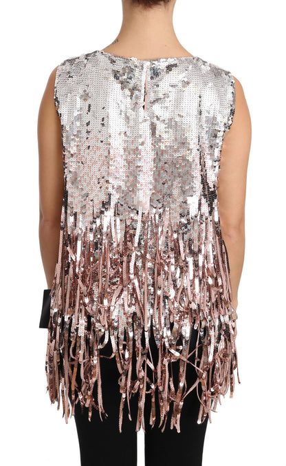 Dolce &amp; Gabbana Golden Pink Sequined Fringe Elegance Top