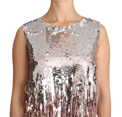 Dolce &amp; Gabbana Golden Pink Sequined Fringe Elegance Top