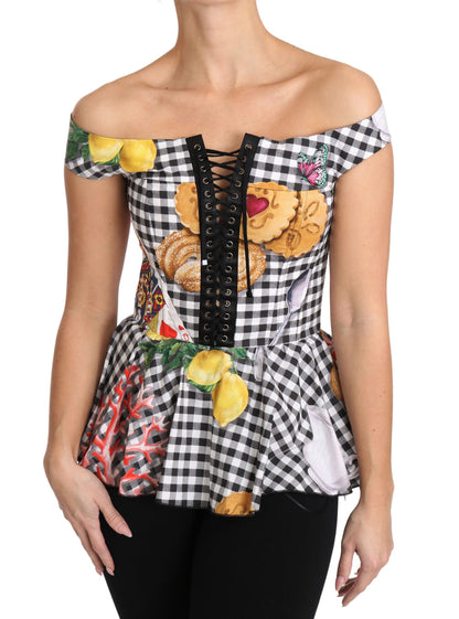 Dolce &amp; Gabbana Chic Checkered Corset Top Blouse