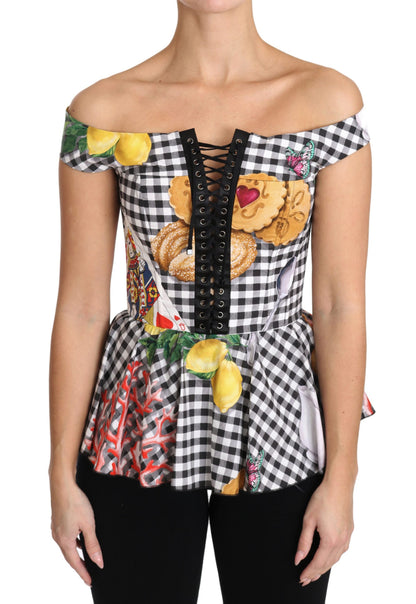 Dolce &amp; Gabbana Chic Checkered Corset Top Blouse