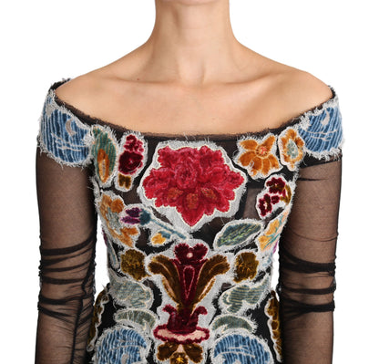 Dolce &amp; Gabbana Elegant Floral Applique Long Sleeve Top