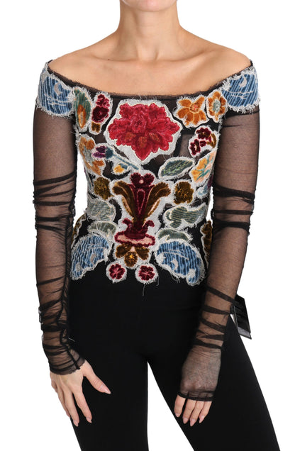 Dolce &amp; Gabbana Elegant Floral Applique Long Sleeve Top