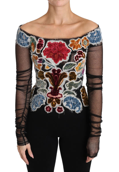 Dolce &amp; Gabbana Elegant Floral Applique Long Sleeve Top