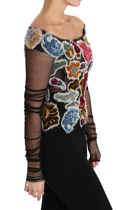 Dolce &amp; Gabbana Elegant Floral Applique Long Sleeve Top