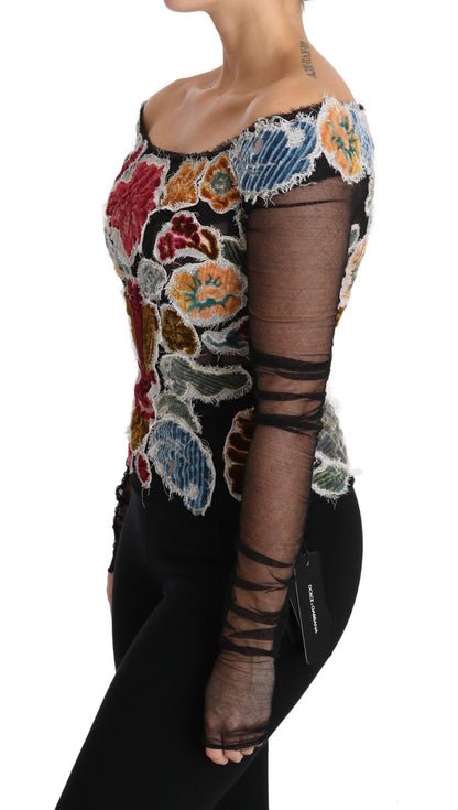 Dolce &amp; Gabbana Elegant Floral Applique Long Sleeve Top