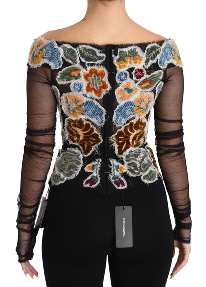 Dolce &amp; Gabbana Elegant Floral Applique Long Sleeve Top