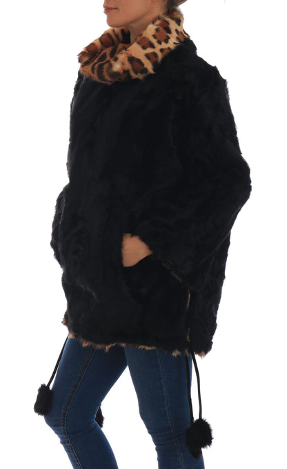 Dolce &amp; Gabbana Elegant Black Lamb Fur Short Coat