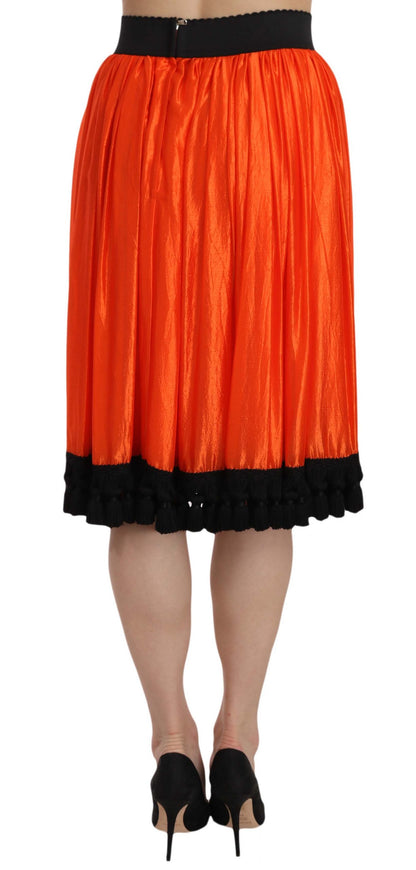 Dolce &amp; Gabbana High-Waist Black &amp; Orange Knee-Length Skirt