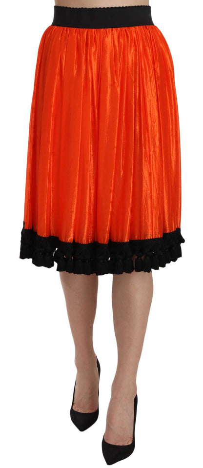 Dolce &amp; Gabbana High-Waist Black &amp; Orange Knee-Length Skirt