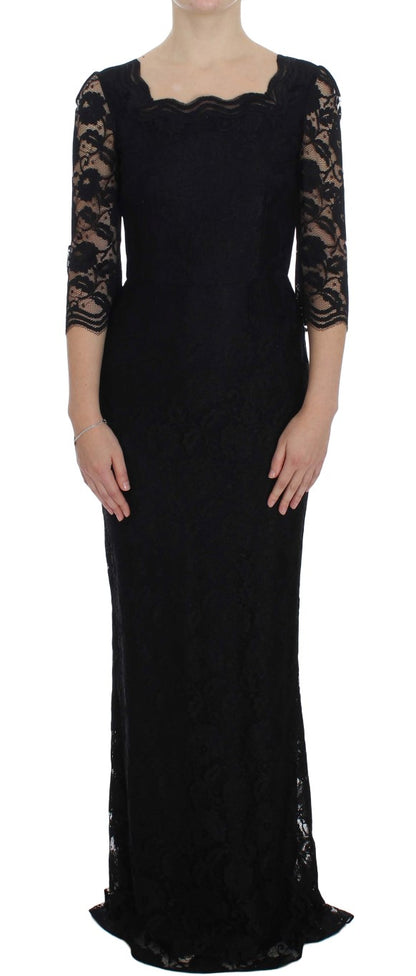 Dolce &amp; Gabbana Elegant Black Floral Lace Maxi Dress