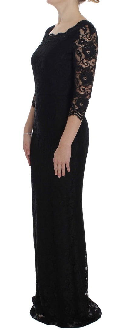 Dolce &amp; Gabbana Elegant Black Floral Lace Maxi Dress