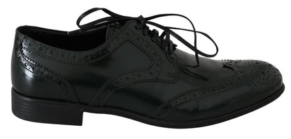 Dolce &amp; Gabbana Elegant Green Brogues Oxford Wingtip Flats