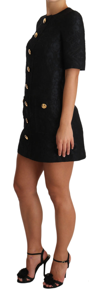 Dolce &amp; Gabbana Elegant Black Button Embellished Mini Dress