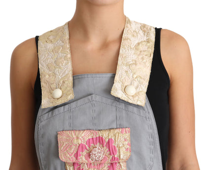 Dolce &amp; Gabbana Exquisite Floral Embellished Denim Overalls