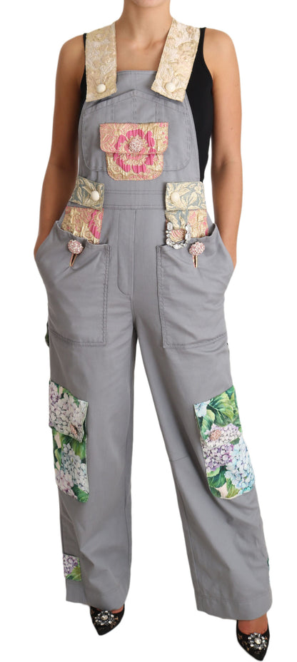 Dolce &amp; Gabbana Exquisite Floral Embellished Denim Overalls