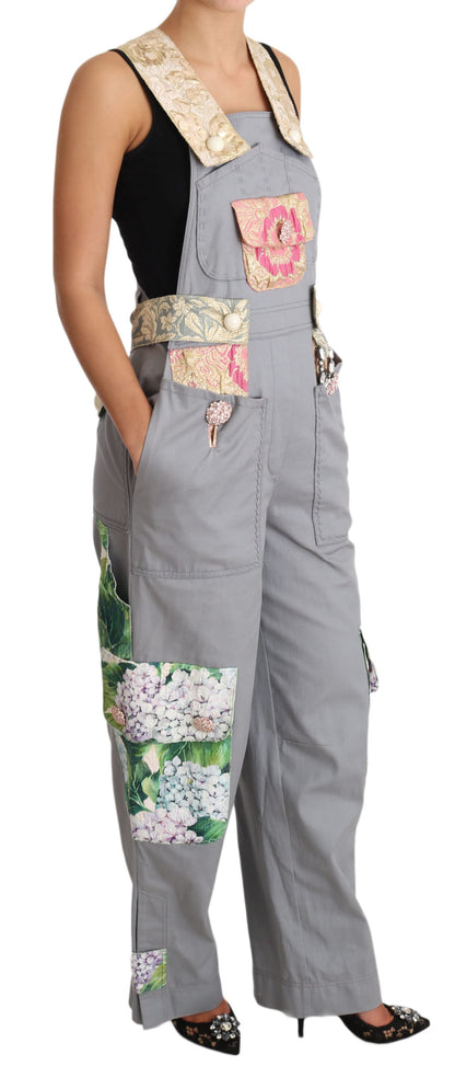 Dolce &amp; Gabbana Exquisite Floral Embellished Denim Overalls