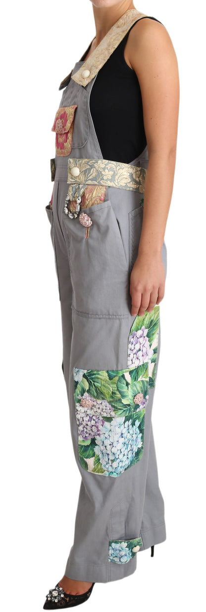 Dolce &amp; Gabbana Exquisite Floral Embellished Denim Overalls