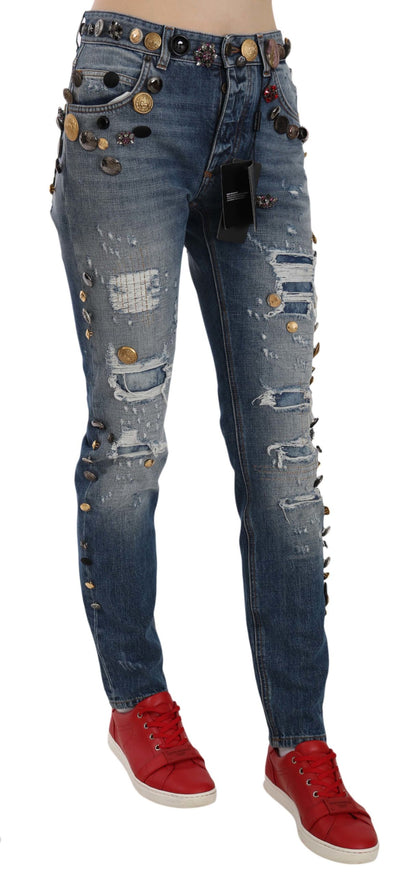 Dolce &amp; Gabbana Crystal Embellished Luxury Denim Jeans