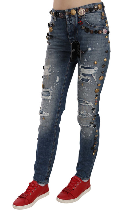 Dolce &amp; Gabbana Crystal Embellished Luxury Denim Jeans