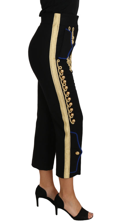 Dolce &amp; Gabbana Elegant Black Military Embellished Pants