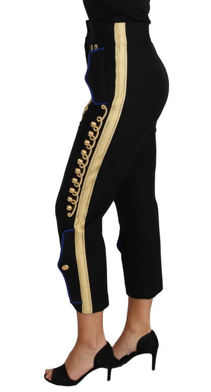 Dolce &amp; Gabbana Elegant Black Military Embellished Pants