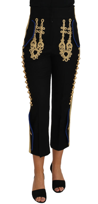 Dolce &amp; Gabbana Elegant Black Military Embellished Pants